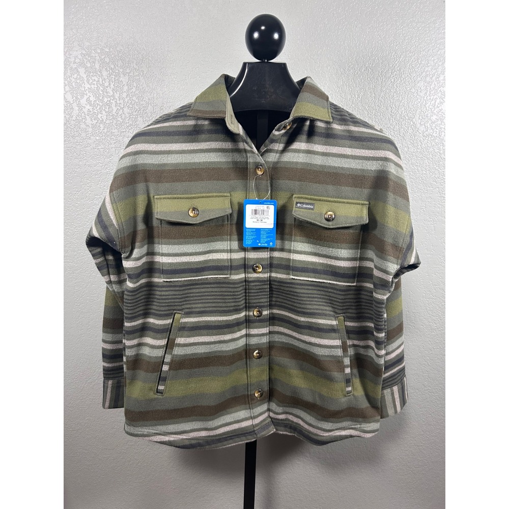Columbia Oriole Ridge EXS Shirt Jacket Green Brown Stripe XL2898 Womens Medium